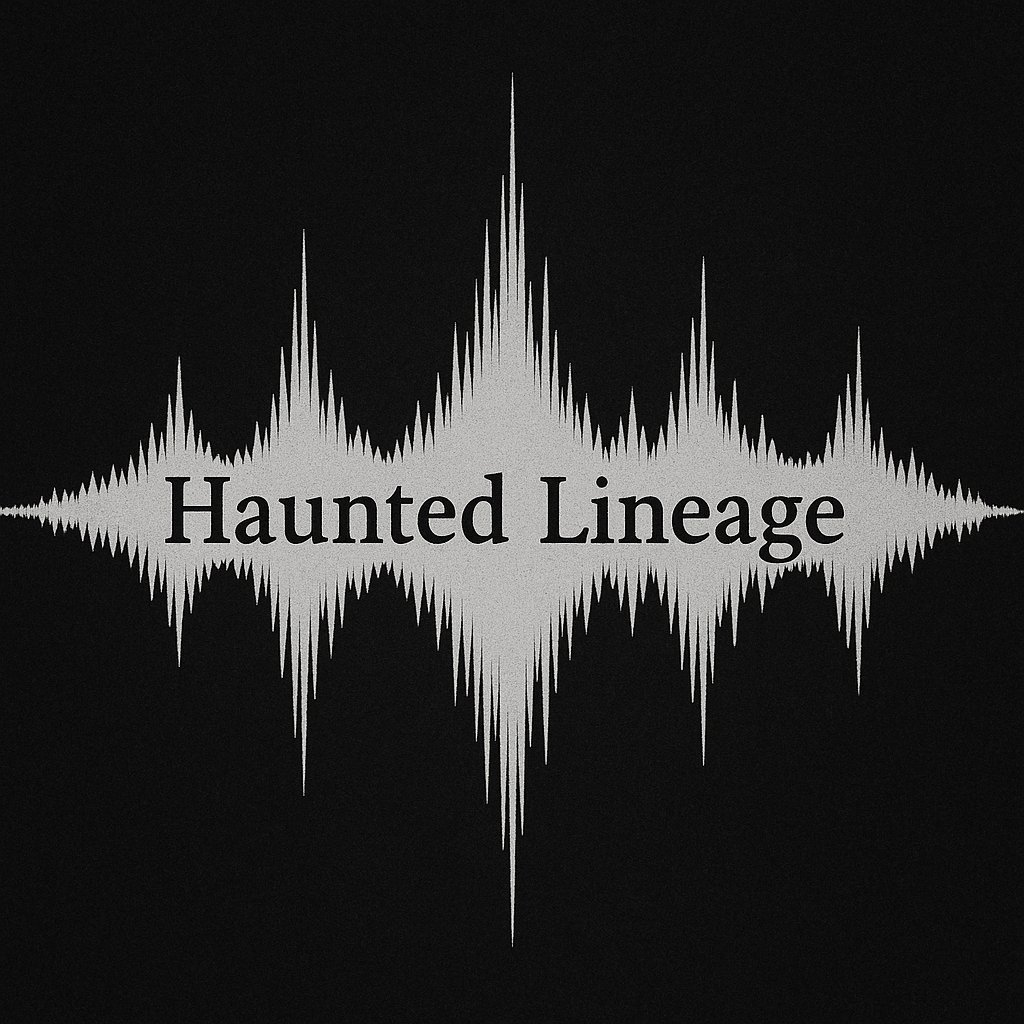 Audio waveform with website name, Haunted Lineage, overlayed on it.